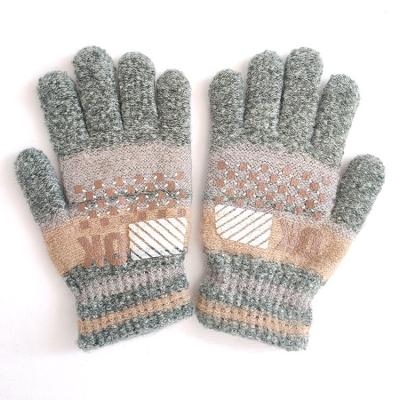 China PLUS SIZE Soft Winter Knit Warm Thermal Snow Anti-slip Gloves For Men's Jacquard Full Finger Mittens for sale