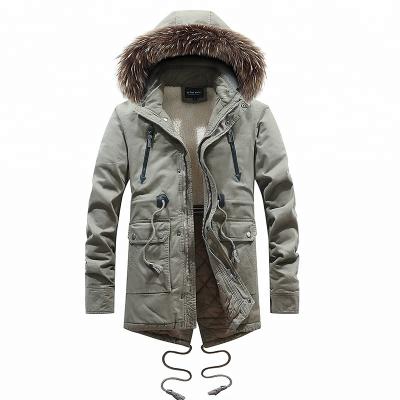 China Viable Wholesale Fur Striped Army Winter Cotton Men Heavy Canvas Jacket for sale