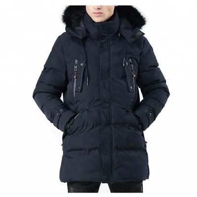 China Sustainable Bulk Wholesale Apparel Warm Down Jacket Mens Winter Black Jackets With Fur Hood for sale