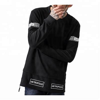 China Black cotton men's long line printing fashion anti-pilling crew neck sweatshirt unbranded custom for sale