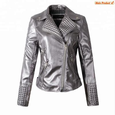 China Motorcycle Fashion Faux Leather Jacket Breathable Slim Fit Women for sale