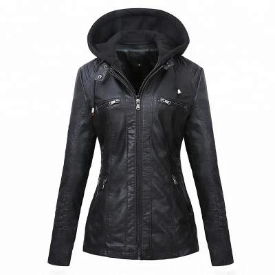 China European Fashion Motorcycle Black Synthetic Breathable Leather Jackette For Women for sale