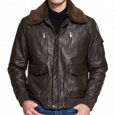 China Viable Collar Mens Faux Fur Bomber Jackette Winter Brown Motorcycle Jackette Leather Jackets Pilot for sale