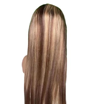 China Invisible Lace Front Wig Colored Human Hair Honey Blonde Highlights Body Wave Glueless 180% Density Straight Wig for sale