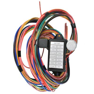 China Universal Muscle Car Universal Wire Harness 14 Circuit 14 Fuse 12v Street Rat Hot Muscle Rod Wiring for sale