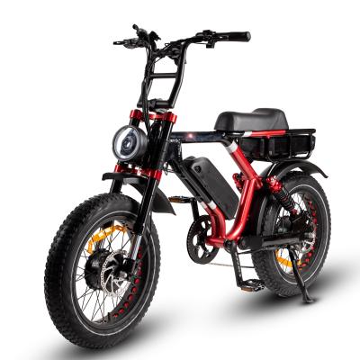 China Aluminum Alloy 20inch 52V Fat Tire Mountain Bike Electric Bicycle Full Suspension Dual Motor Electric ebike Big Battery for sale