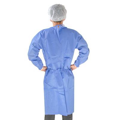 China Hospital Safety Non-Sterile Isolation Gown Blue S to 3XL SMS Nonwoven Disposable Isolation Gown for sale