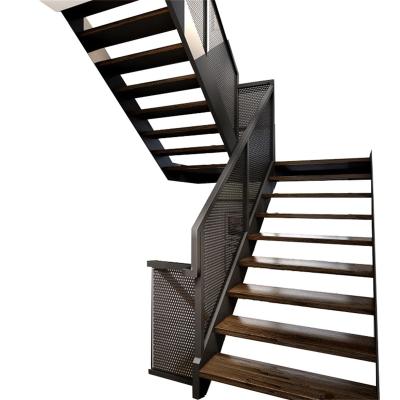 China Customized According to Real Situation Custom Printed Steel Mesh Railing Stairs Home Villa Fluorocarbon Steel Log Steel Modern Wooden Stairs for sale