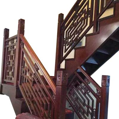 China Traditional Carving Luxury Oak Wood Inside Balusters Stair Railings Design Decorative Wood Staircase for sale