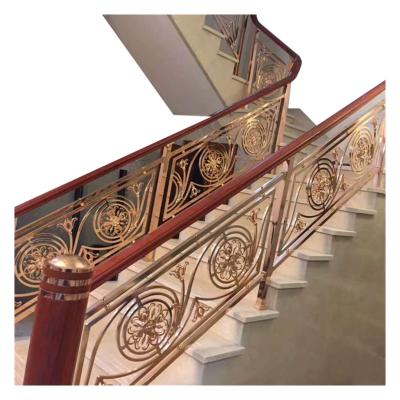 China Customized according to real situation design classic hotel villa gold plated balustrade balcony solid wood indoor gold railing for sale