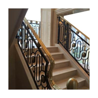 China Customized according to the actual situation to custom design Art Gold Plated Solid Wood Stair Railing Aluminum High Quality Aluminum Railing for sale