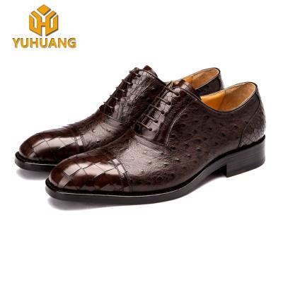 China High End Ostrich Deodorization Crocodile Skin Luxury Shoes Goodyear Welted Handmade Shoes for sale