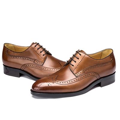 China Oxfords Yuhuang Full Round Toe Brogues Full Grain Calfskin Leather Bespoke Mens Handmade Shoes for sale