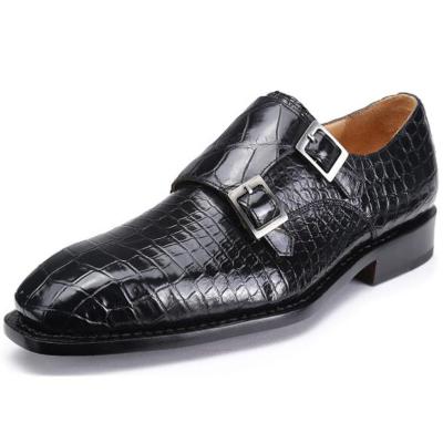 China Fashion \ Luxury Crocodile Leather Men's Stylish Shoes Comfortable \ Durable \ Non-slip \ Fancy, Goodyear welted Handmade Monk Strap Elegant Shoes Wedding Patina Formal Elegant Shoes for sale