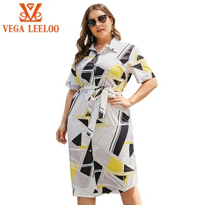 China 2021 Long Plus Size Women Summer Shorts Sleeve Washable White Street Wear Casual Office Shirt Dress for sale