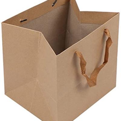 China Recycled Recycled Brown Paper Gift Shopping Materials Square Large Eco - Friendly Handle Bags For Birthday Cake Shopping Package for sale