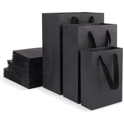 China Recycled Materials In Stock 4 Sizes White Black Brown Recyclable Wedding Favor Gift Bags Kraft Paper Shopping Bags With Ribbon Handles for sale