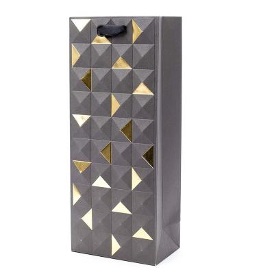 China Recycled Materials Black And Geometric Gold Emboss Signature Bottle Gift Bag For Christmas Thanksgiving Hanukkah Retreats Day for sale