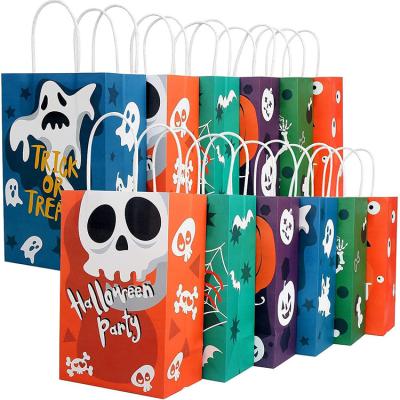 China Recycled Materials Custom 24 Kraft Paper Ghost Candy Bag Halloween Gift Bag Eco Tote Bag for sale