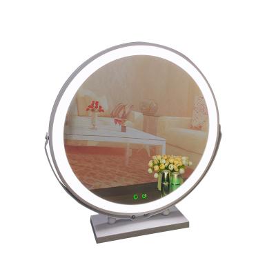 China Art Decor Wood Round Mirror Standing On Table , Touched LED Makeup Mirror for sale