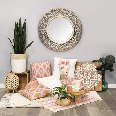 China Art Decor White Round Woven Rattan Wall Mirror Decoration Wall Mirror for sale