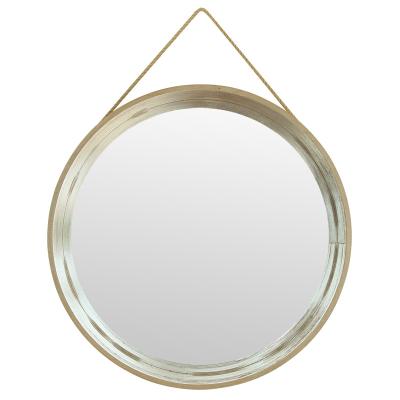 China 60*60cm Minimalist Series Solid Wood Framed Decorative Mirror Hanging With Hemp Rope for sale