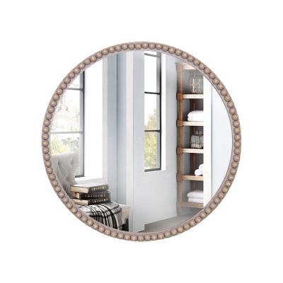 China Contemporary Decorative Round Mirror For Luxury Living Room Bathroom Wall Hanging Mirror Wooden Household for sale