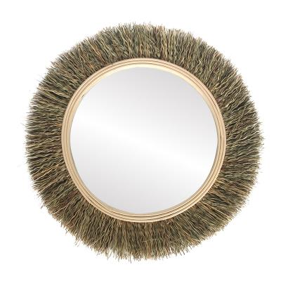 China Contemporary circle hanging decorative wall mirror is made of stiff nard and bamboo for sale