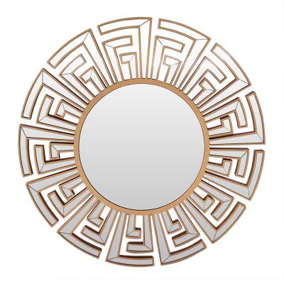 China Luxury Art Decor Modern Wall Mirror Gold Round Glass Decorative Mirror for sale