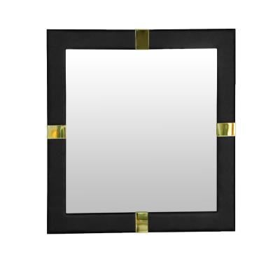 China Traditional Customized Square Faux Leather With Gold Trim Frame Mirror for sale