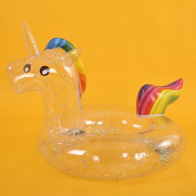 China Unicorn Sequin Unicorn Pool Float Ring Baby Kids Adult Transparent Sequin Crystal Inflatable Swimming Pool Ring Pool Tube Circle Swimming Toys for sale