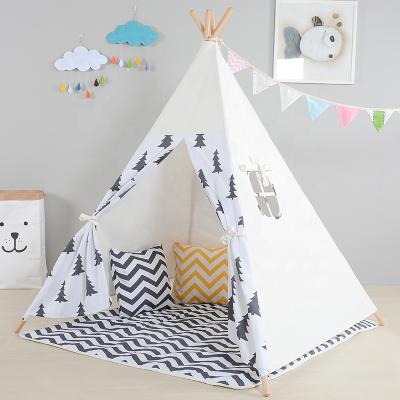 China Removable Outdoor Foldable Cotton House Tent Kids Play Tent House Canvas White Teepee With Wooden Pole for sale