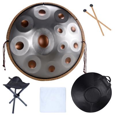 China Stell 12 Notes Handpan Drums Sets D Minor 22 Inch Steel Hand Drum with Soft Hand Pan Bag, 2 Handpan Mallet, Handpan Stand for sale