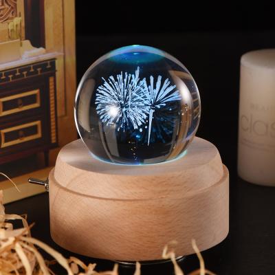 China As Shown Projection Of Crystal Ball Music Box Rotating Luminous Led Light Box Wooden Bottom Crank Music Box Gift for sale