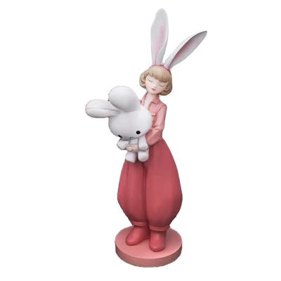 China China porcelain resin sculpture home decor accessories action rabbit girl the lovely figure the modern style for sale