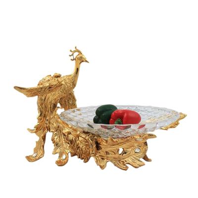 China Europe Resin Fruit Dish Ceramic Peacock Dry Animal Statue In Office Chinese Home Decoration Hotel Sculpture Craft for sale