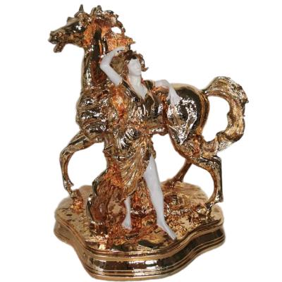 China Europe Yiwu Resin Wholesale Crafts Hotel Small Animal Home Office Ornament Sculpture Lady Horse Statue for sale