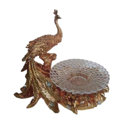 China Hot Sale Europe Resin Gold Peacock Handle Serving Tray for Hotel and Wedding Decoration for sale