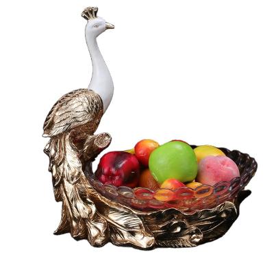 China European Chinese Home Office Decoration Sculpture Statue Fruit Dish Peacock Decor Ceramic Dry Animal Resin for sale