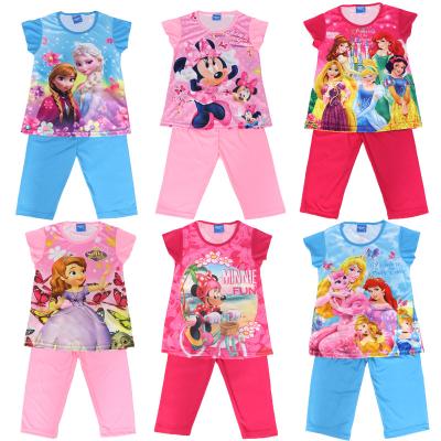 China 2022 New QUICK DRY Cartoon Children's Clothing Elsa Anna Princess Children's Pajamas Children's Wear Short Sleeve Girl Sets Party Evening for sale