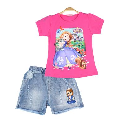 China Girls Casual Outfits Short New Cotton Summer Kids Jeans Shorts Wash Water Clothing Two Piece Set Kids Clothes Sofia Cartoon for sale