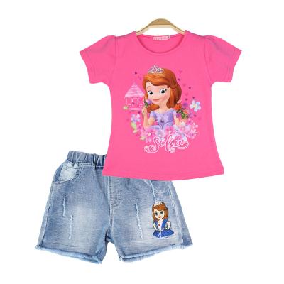 China Girls Casual Outfits Short New Cotton Summer Kids Jeans Shorts Two Piece Clothing Sets Kids Clothes Sofia Cartoon Fashion for sale