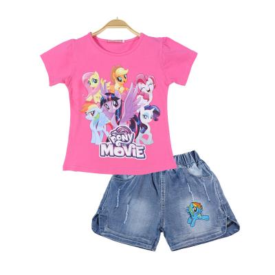 China Girls Casual Outfits Short Cotton New Summer Little Pony Kids Sets Two-Piece Clothing Kids Clothes Cartoon Jeans Shorts for sale