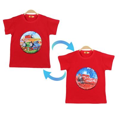 China Summer Apparel Boys Anti-Shrink T-shirt 1 Piece Magic Sequins Change Graphic Cotton Fashion Casual Children's Car Top Kids Stitch for sale