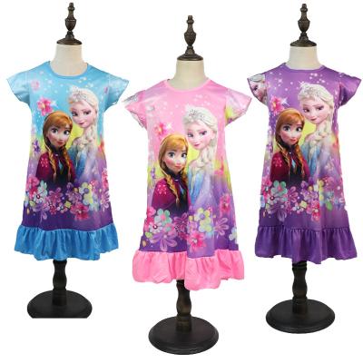 China New Children's Cartoon Anti-wrinkle Elsa Anna Children's Nightgown Nightgown Girl Dress Party Short Sleeve Evening Dress Summer Children for sale