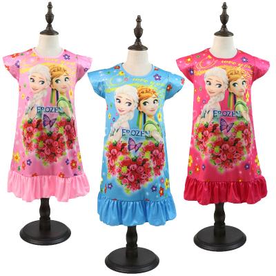 China 2022 New Cartoon Elsa Anna Children's Anti-wrinkle Children's Wear Nightgown Girl's Party Evening Dress Birthday Dress Short Sleeve Summer Children's Dress for sale