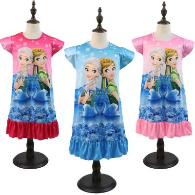 China 2022 New Cartoon Anti-wrinkle Elsa Anna Children's Nightgown Girl Dress Party Evening Party Birthday Short Sleeve Summer Children for sale