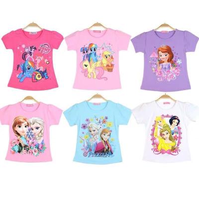 China 2022 Summer New Girls' Short Sleeve Elsa Anna Baby Kids Cotton Tops Anti-shrink T-shirt Children's Anime Clothes Fashion Sofia Pony for sale