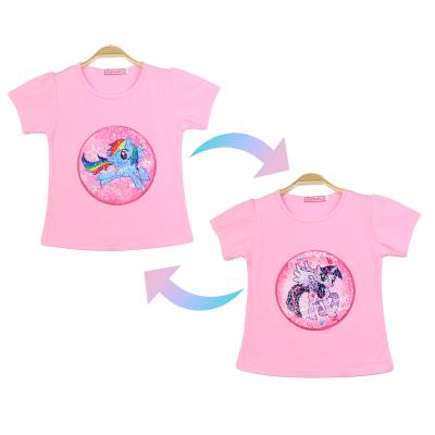 China Summer girls anti-pilling T-shirt clothing 1 piece of magic sequins change the picture cotton children's fashion casual T-shirt children's top tee for sale