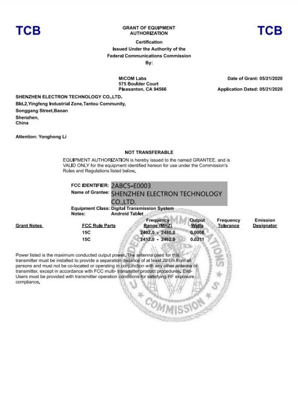 FCC - Shenzhen Electron Technology Co., Ltd.